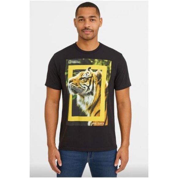 National Geographic Men’s Tiger Graphic T-Shirt Black Nature Print Tee 2XL - Picture 1 of 6
